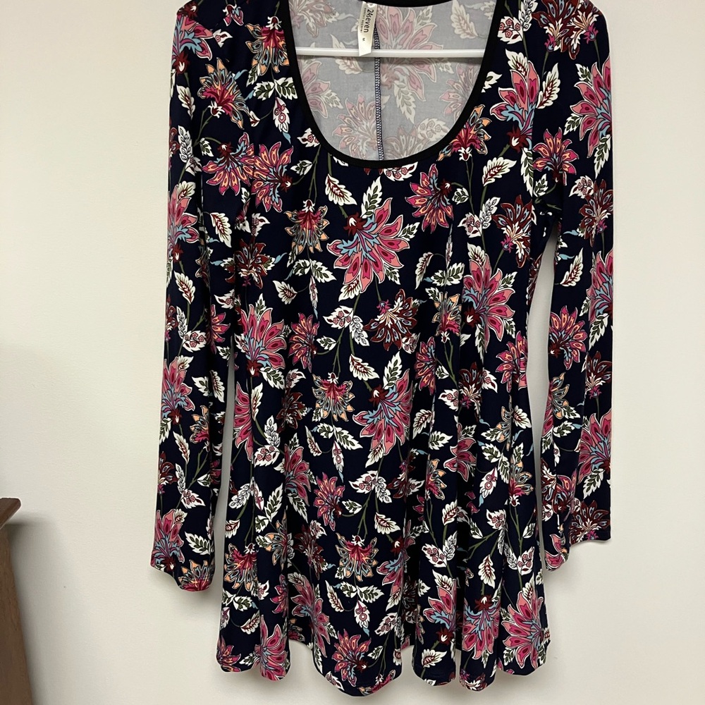 24seven, Black and Pink Floral Jersey Top, M